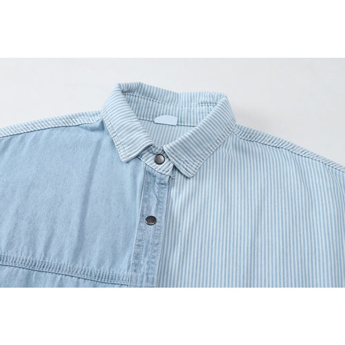 Irregular Spliced Denim Shirt Coat Long Sleeve Pocket Jean Jacket-Jean Jackets-Arimonz-Arimonz
