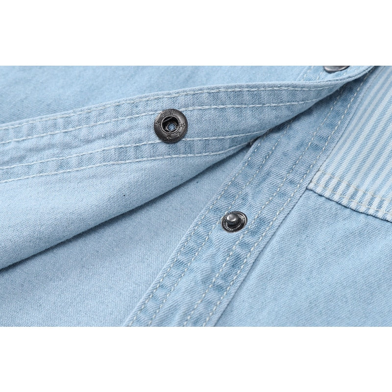 Irregular Spliced Denim Shirt Coat Long Sleeve Pocket Jean Jacket-Jean Jackets-Arimonz-Arimonz