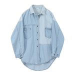 Irregular Spliced Denim Shirt Coat Long Sleeve Pocket Jean Jacket-Jean Jackets-Arimonz-Arimonz