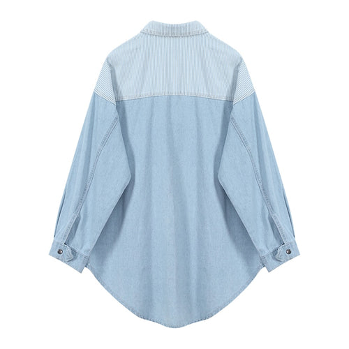 Irregular Spliced Denim Shirt Coat Long Sleeve Pocket Jean Jacket-Jean Jackets-Arimonz-Arimonz