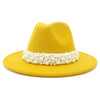 Jazz Fedora Hats with Pearls Band Women White Felted Top Cap Wide Brim-Winter Hats-Arimonz-Arimonz
