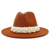 Jazz Fedora Hats with Pearls Band Women White Felted Top Cap Wide Brim-Winter Hats-Arimonz-Arimonz