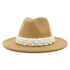 Jazz Fedora Hats with Pearls Band Women White Felted Top Cap Wide Brim-Winter Hats-Arimonz-56 to 58cm/22.04 to 22.83 inches-camel-Arimonz
