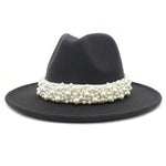 Jazz Fedora Hats with Pearls Band Women White Felted Top Cap Wide Brim-Winter Hats-Arimonz-56 to 58cm/22.04 to 22.83 inches-Dark Gray-Arimonz