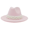 Jazz Fedora Hats with Pearls Band Women White Felted Top Cap Wide Brim-Winter Hats-Arimonz-56 to 58cm/22.04 to 22.83 inches-Pink-Arimonz