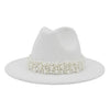 Jazz Fedora Hats with Pearls Band Women White Felted Top Cap Wide Brim-Winter Hats-Arimonz-56 to 58cm/22.04 to 22.83 inches-White-Arimonz