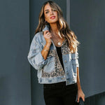 Jean Jackets - Women Vintage Leopard Denim Jacket Jean Coat Boyfriend Loose Denim