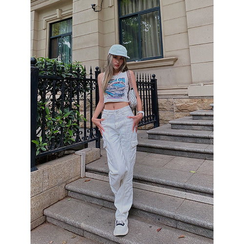 Jeans Women High Waist Street Embroidery Street Wide Leg Pants-Straight Jeans-Arimonz-Arimonz