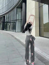 Jeans Women High Waist Street Embroidery Street Wide Leg Pants-Straight Jeans-Arimonz-Black-S-Arimonz