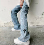 Jeans Women High Waist Street Embroidery Street Wide Leg Pants-Straight Jeans-Arimonz-Blue-S-Arimonz
