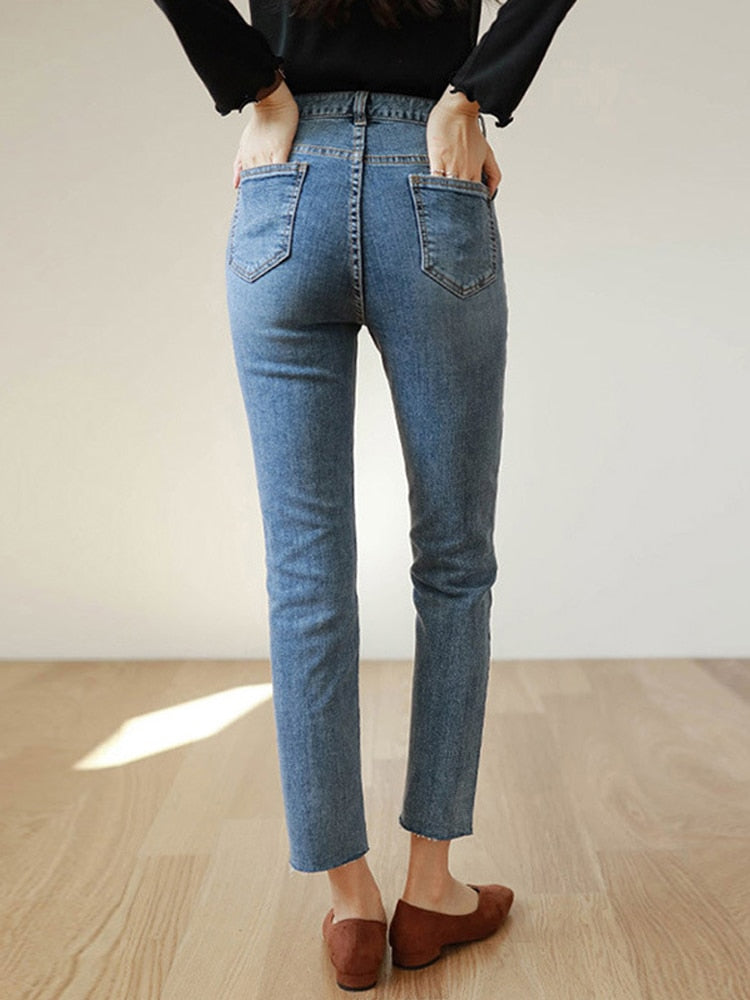 Jeans Women High Waist Streetwear Ankle Length Denim Pants Capris-Skinny Jeans-Arimonz-Arimonz