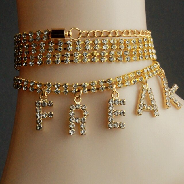 Jewelry Letter Long Anklet Multi-layer Rhinestone Bracelet For Ankle-Anklets-Arimonz-FREAK-gold-Arimonz