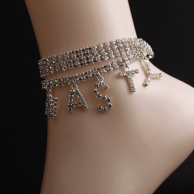 Jewelry Letter Long Anklet Multi-layer Rhinestone Bracelet For Ankle-Anklets-Arimonz-NASTY-silver-Arimonz