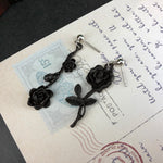 Jewelry Rose Ear Stud Unglazed Black Asymmetry Dangle Earring-Earrings-Arimonz-Arimonz