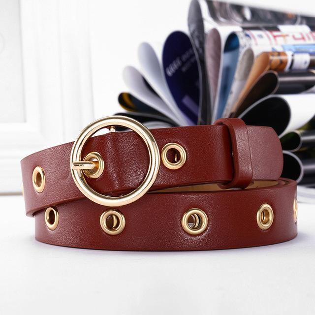 Joanna Round Buckle Retro Belt-Belts-Arimonz-Wine Red-Arimonz