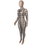 Jumpsuit Women Zipper Long-Sleeve Fashion Plaid Print Jumpsuit-Night Out Jumpsuits & Rompers-Arimonz-Arimonz