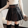 Khaki Black Pleated Skirts Women High Waist PU Leather Skirt Shorts-Shorts-Arimonz-Arimonz