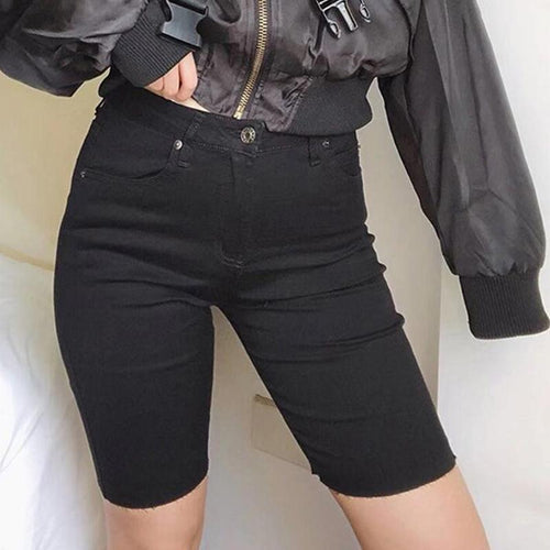 Knee Length Denim Shorts Women Push Up High Waist Biker Shorts-Denim Shorts-Arimonz-Arimonz