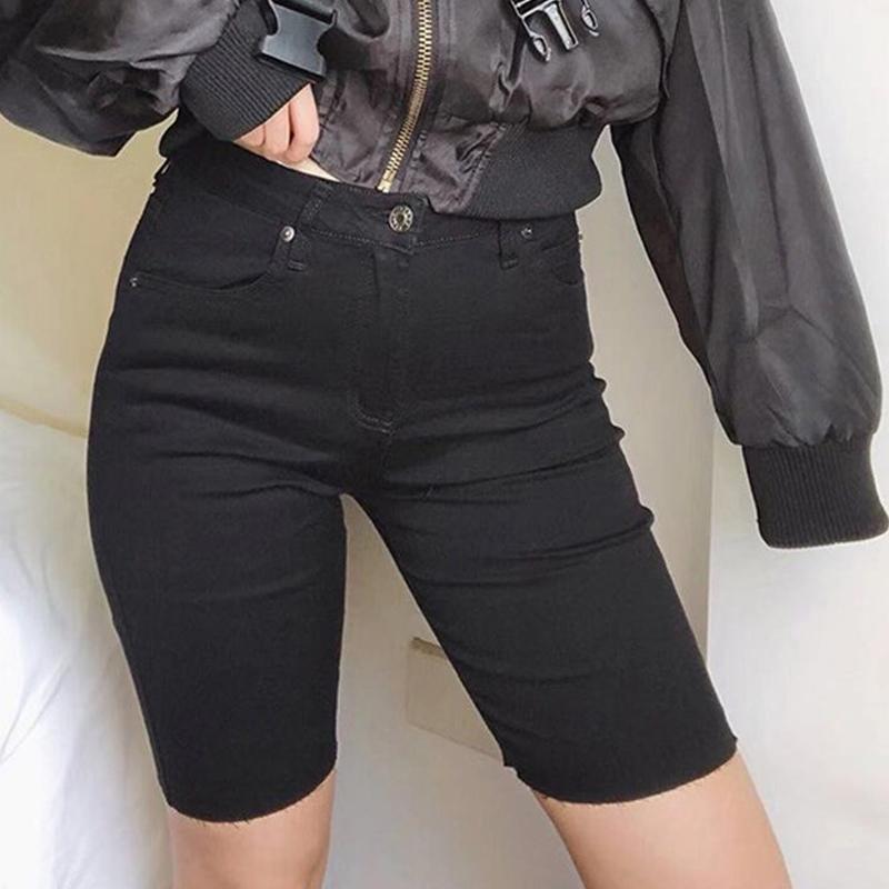 Knee Length Denim Shorts Women Push Up High Waist Biker Shorts-Denim Shorts-Arimonz-Arimonz