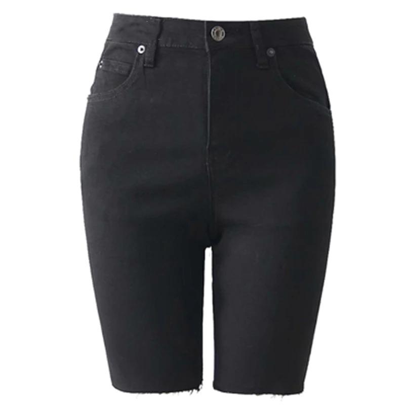 Knee Length Denim Shorts Women Push Up High Waist Biker Shorts-Denim Shorts-Arimonz-S-Arimonz