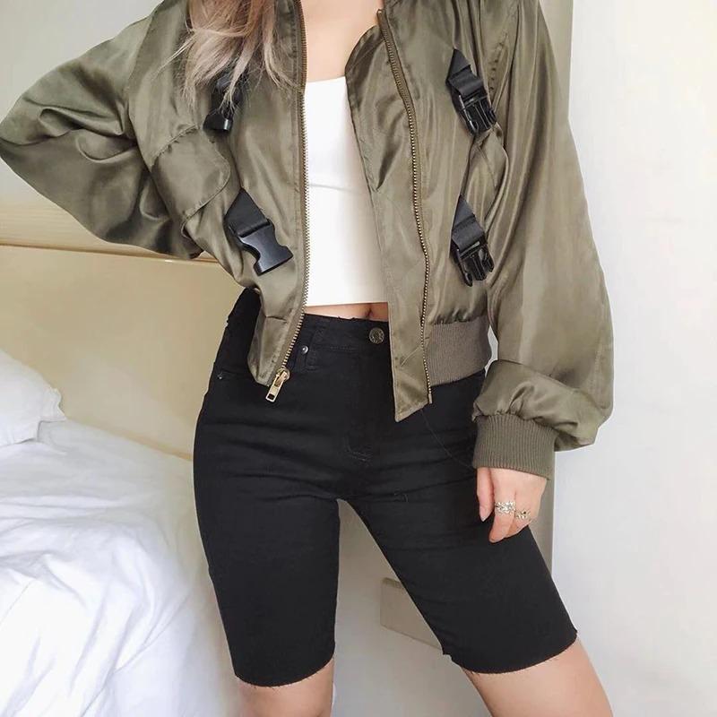Knee Length Denim Shorts Women Push Up High Waist Biker Shorts-Denim Shorts-Arimonz-Arimonz