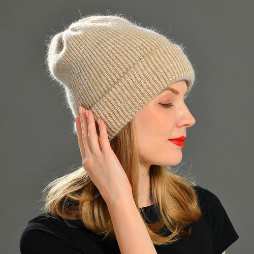 Knitted Beanies Thick Warm Ladies Wool Female Beanie Hats-Hats-Arimonz-Arimonz