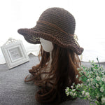 Ladies Sun Hat For Women Bowknot Raffia Straw Hat Foldable Summer Hat-Summer Hats-Arimonz-hat deep coffee-Arimonz