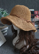 Ladies Sun Hat For Women Bowknot Raffia Straw Hat Foldable Summer Hat-Summer Hats-Arimonz-hat light coffee-Arimonz