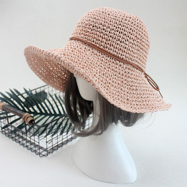 Ladies Sun Hat For Women Bowknot Raffia Straw Hat Foldable Summer Hat-Summer Hats-Arimonz-lotus root powder-Arimonz