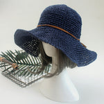 Ladies Sun Hat For Women Bowknot Raffia Straw Hat Foldable Summer Hat-Summer Hats-Arimonz-straw hat Navy-Arimonz