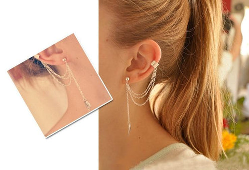 Leaf Tassel Earrings For Women Fashionable Personality Metal Ear Clip-Earrings-Arimonz-Arimonz