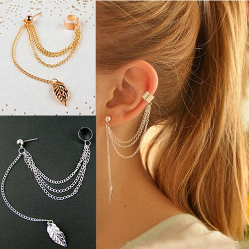 Leaf Tassel Earrings For Women Fashionable Personality Metal Ear Clip-Earrings-Arimonz-Arimonz