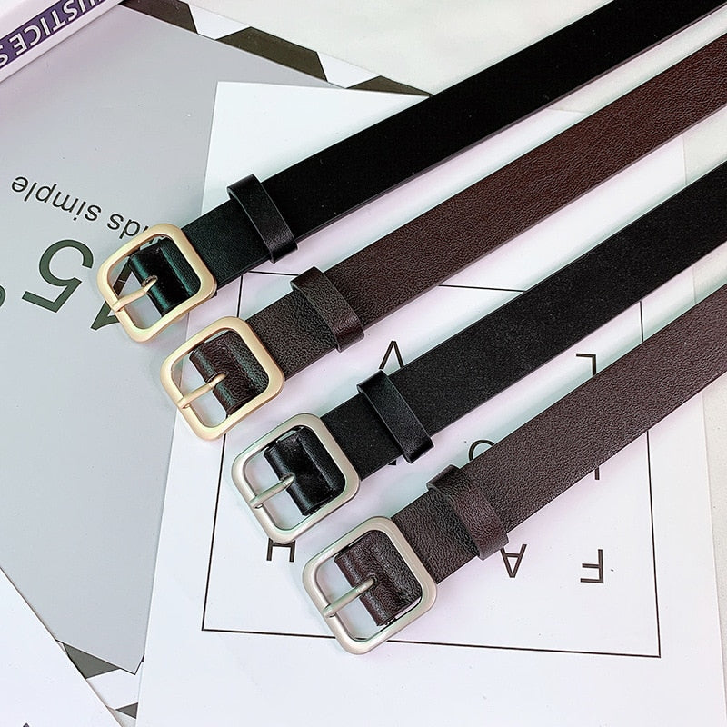 Leather Belt for Women Square Pin Buckle Black Belts for Jeans Pants-Belts-Arimonz-Arimonz