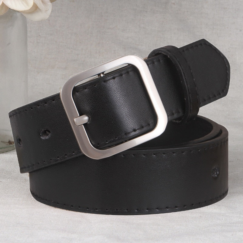 Leather Belt for Women Square Pin Buckle Black Belts for Jeans Pants-Belts-Arimonz-A1-3.2cm/1.25inches-Arimonz