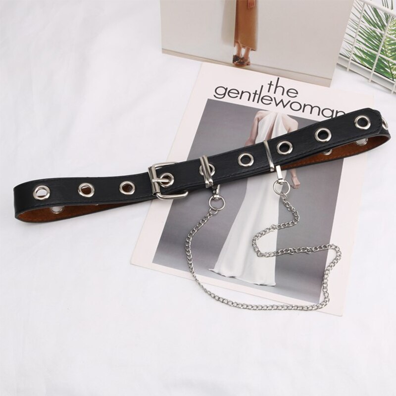 Leather Belts Women Black Fashion Gothic Metal Chain High Waist Belts-Belts-Arimonz-Arimonz