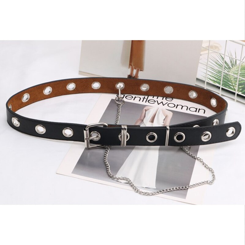 Leather Belts Women Black Fashion Gothic Metal Chain High Waist Belts-Belts-Arimonz-Arimonz