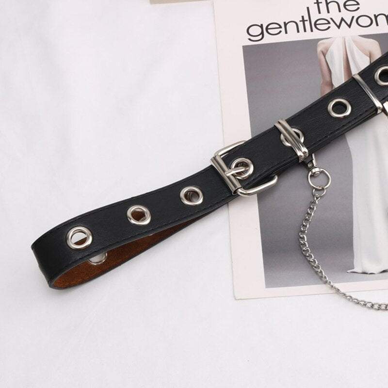 Leather Belts Women Black Fashion Gothic Metal Chain High Waist Belts-Belts-Arimonz-Arimonz