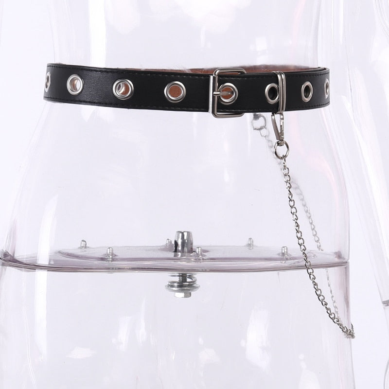 Leather Belts Women Black Fashion Gothic Metal Chain High Waist Belts-Belts-Arimonz-Arimonz