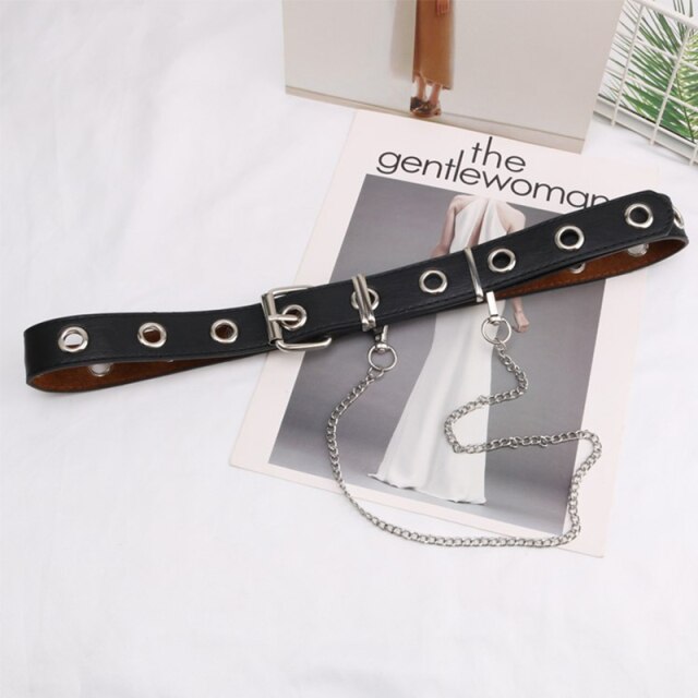 Leather Belts Women Black Fashion Gothic Metal Chain High Waist Belts-Belts-Arimonz-Arimonz