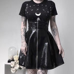 Leather Black Skirt High Waist Suspender Mini Skirt Women A Line Skirt-Skirts-Arimonz-Arimonz