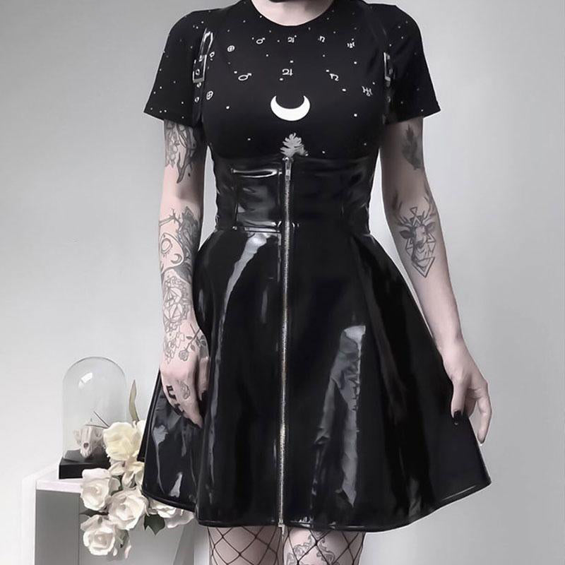 Leather Black Skirt High Waist Suspender Mini Skirt Women A Line Skirt-Skirts-Arimonz-Arimonz