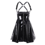 Leather Black Skirt High Waist Suspender Mini Skirt Women A Line Skirt-Skirts-Arimonz-S-Arimonz