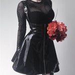 Leather Black Skirt High Waist Suspender Mini Skirt Women A Line Skirt-Skirts-Arimonz-Arimonz