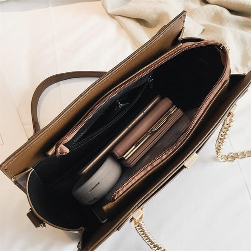 Leather Gianna Handbag Metal Chain Tote For Women-Handbags-Arimonz-Arimonz