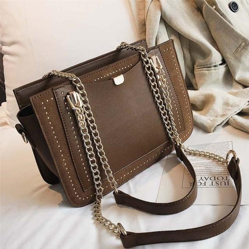Leather Gianna Handbag Metal Chain Tote For Women-Handbags-Arimonz-Brown-Arimonz