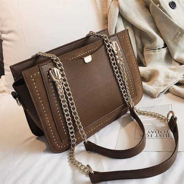 Leather Gianna Handbag Metal Chain Tote For Women-Handbags-Arimonz-Brown-Arimonz