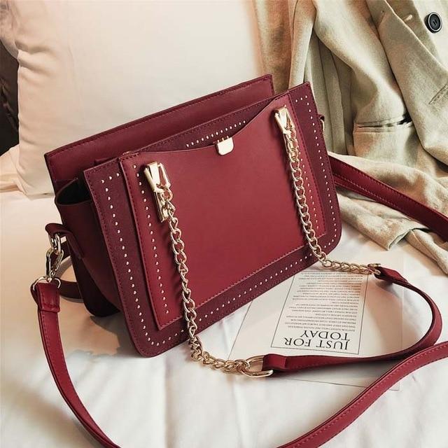 Leather Gianna Handbag Metal Chain Tote For Women-Handbags-Arimonz-Red-Arimonz
