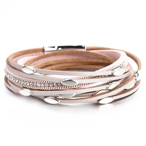 Leather Multi Layer Wrap Bracelets-Braceletes-Arimonz-Pink-Arimonz