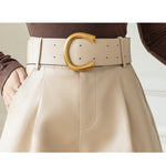 Leather Shorts Loose High Waist Shorts With Belt Fashion Short-Shorts-Arimonz-Arimonz