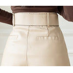 Leather Shorts Loose High Waist Shorts With Belt Fashion Short-Shorts-Arimonz-Arimonz